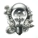 ufo,chemestry,science,fibonacci inside lightbulb containing tattoo design idea