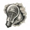 ufo,chemestry,science,fibonacci inside lightbulb containing tattoo design idea