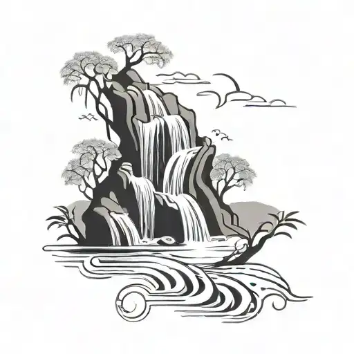 waterfall sunset tattoo design idea