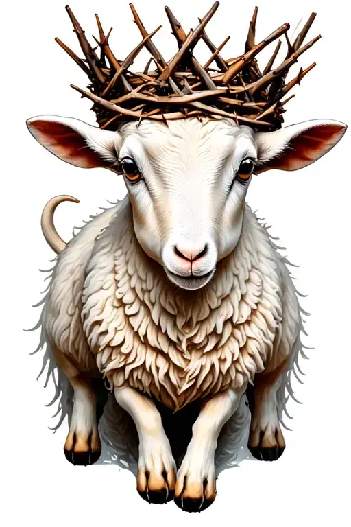 lamb standing on back legs with crown made of thorns on head tattoo design idea