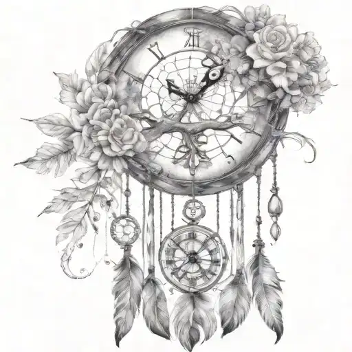 dreamcatcher, tree of life, clock face, lotuses tattoo design idea