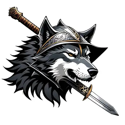 wolf samurai helmet sword tattoo design idea