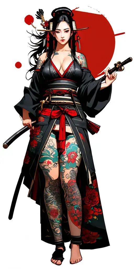 sexy samurai woman posing tattoo design idea