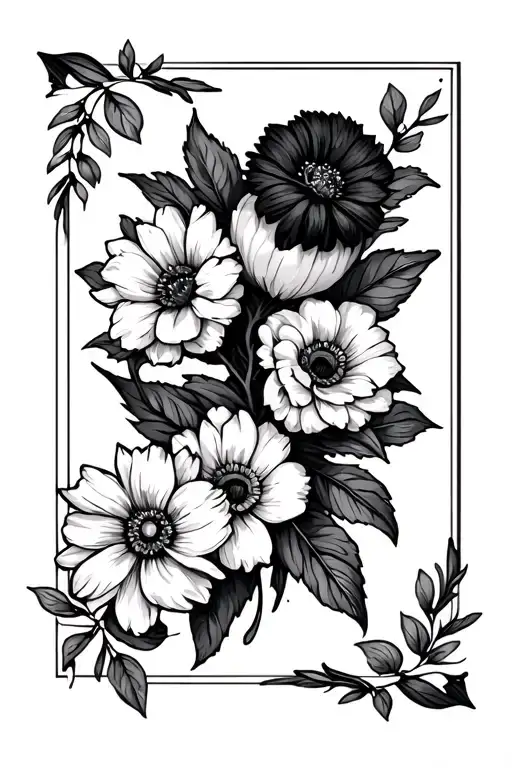 men leg sleeve, family themed. father birthday 09/26/1963, mother birthday 12/20/1972, birth month flower for September  tattoo design idea