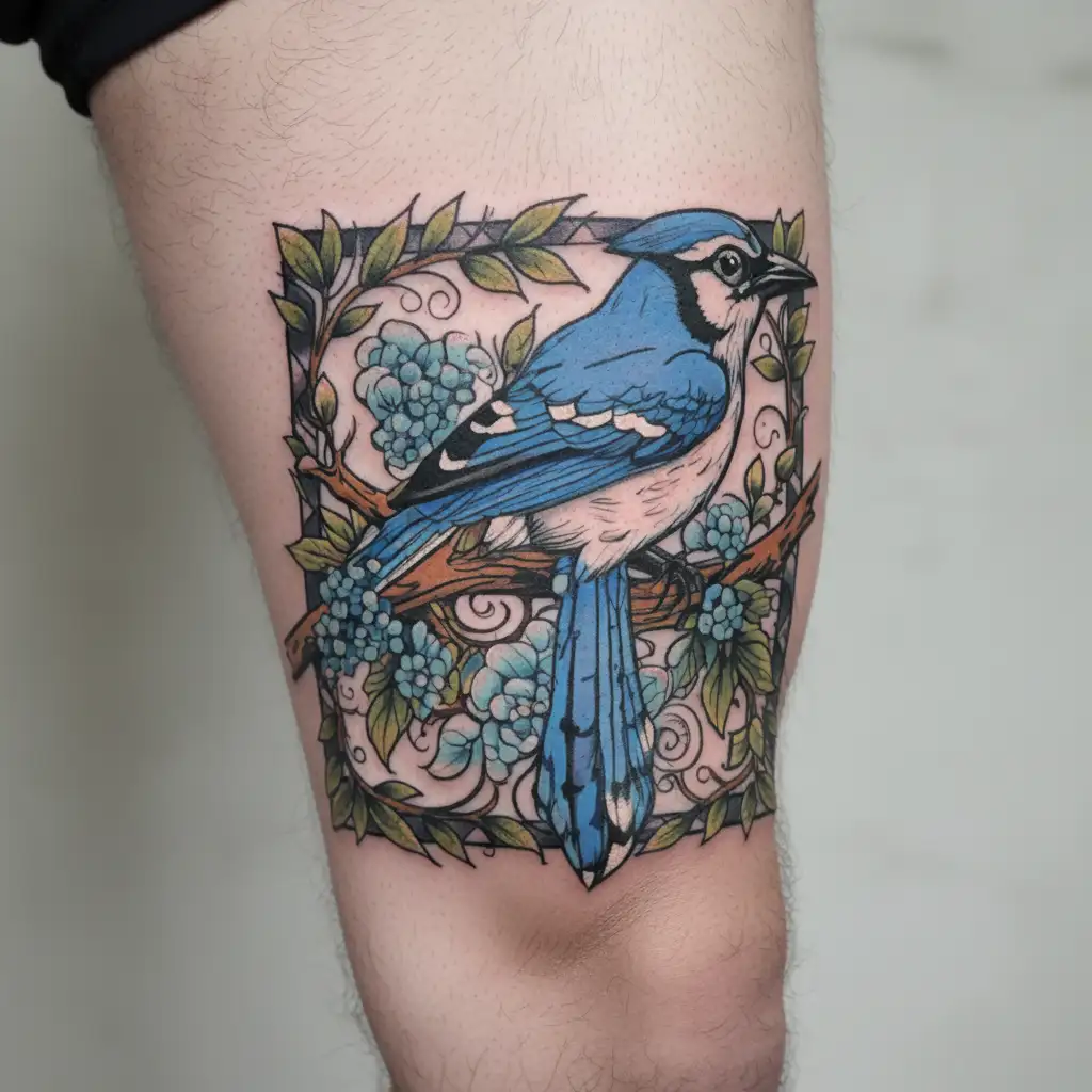 bluejay on a branch tattoo design idea