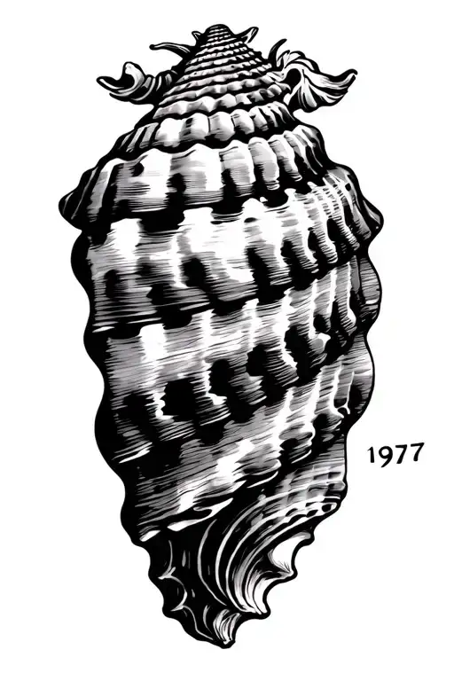 "1977" Key West Conch shell symbolizing the client's love of birthplace tattoo design idea