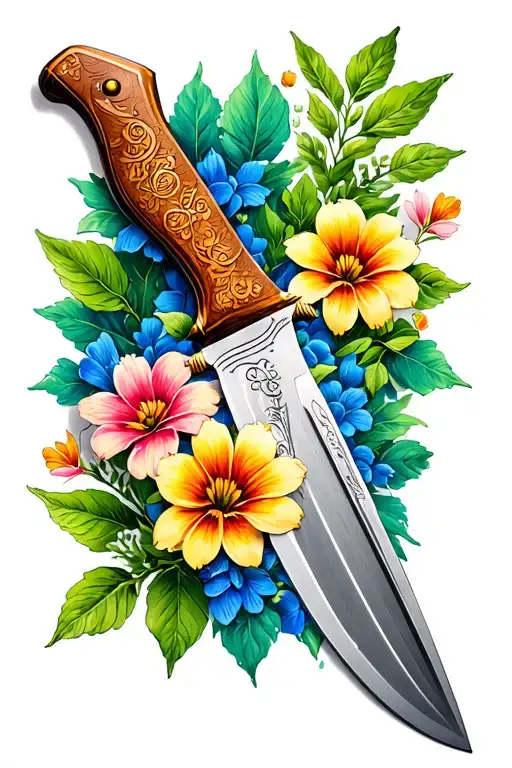 Salvadorian, Roman Catholic, machete, flowers, nature tattoo design idea