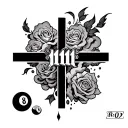 clouds surrounding cross with heaven falling into hell gambling 8ball roses and the number 1111 sleeve tattoo tattoo design idea