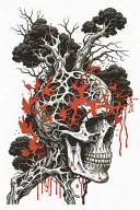 bone transitioning to tree root growing tattoo design idea