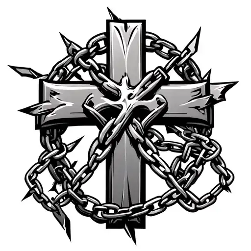 chains broken around a cross tattoo design idea