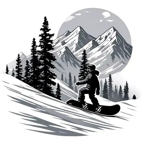 forest, snowboard season in mountays tattoo design idea