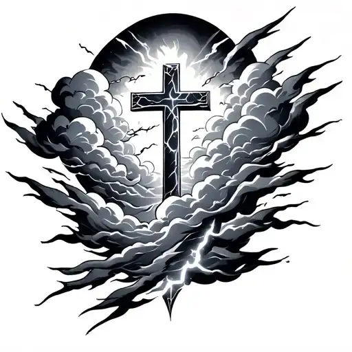 cross clouds lightning tattoo for forearm tattoo design idea