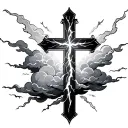 cross clouds lightning tattoo for forearm tattoo design idea