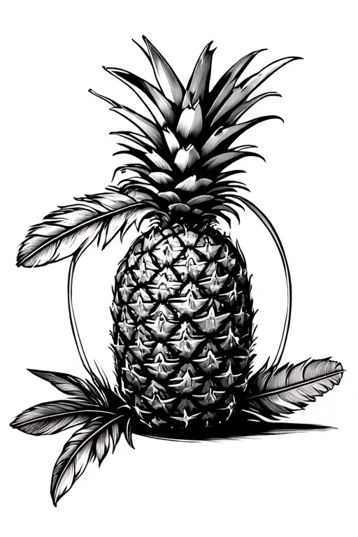 Surfboard, a pineapple, and a Comanche feather. tattoo design idea