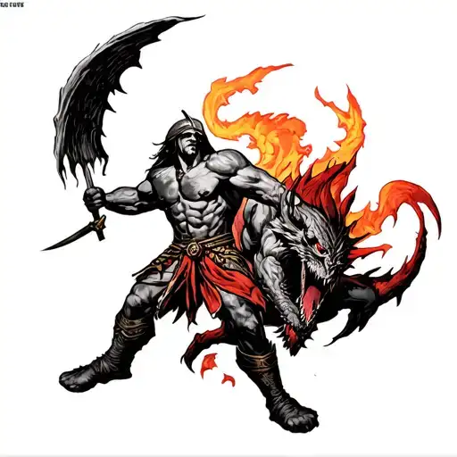spartan warrior slaying a demon tattoo design idea
