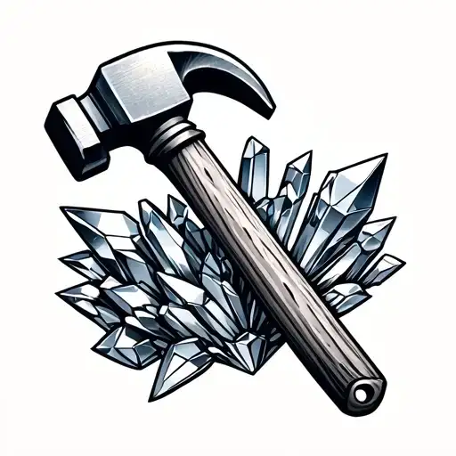 geological hammer and crystal tattoo design idea