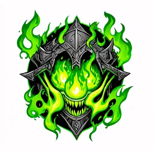 Adventure time Lich King with green flames bursting from eyes tattoo design idea