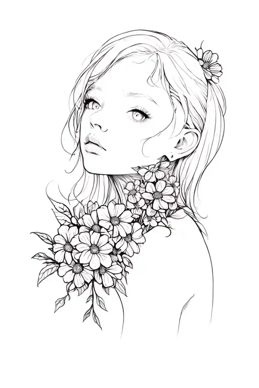 monster girl with flowers growing from her throat  tattoo design idea