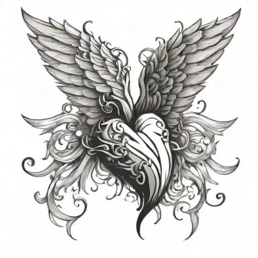 wings with heart made just tattoo design idea