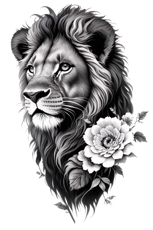 lion woman cub cub flowers tattoo design idea