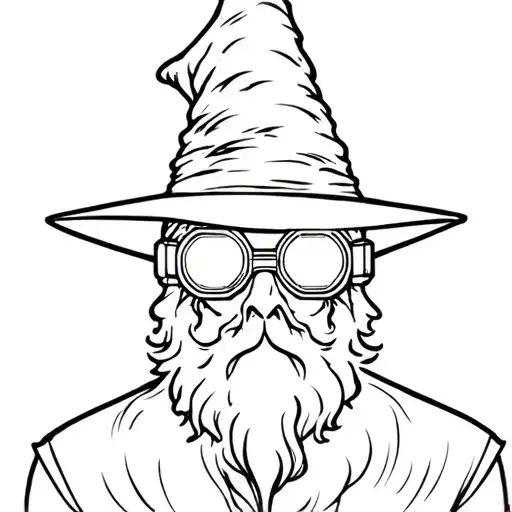 Wizard in welding goggles casting fire tattoo design idea