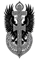 celtic cross and silhouette of Aztec eagle intertwined  tattoo design idea