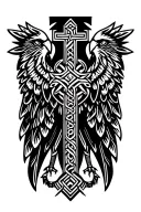 celtic cross and silhouette of Aztec eagle intertwined  tattoo design idea