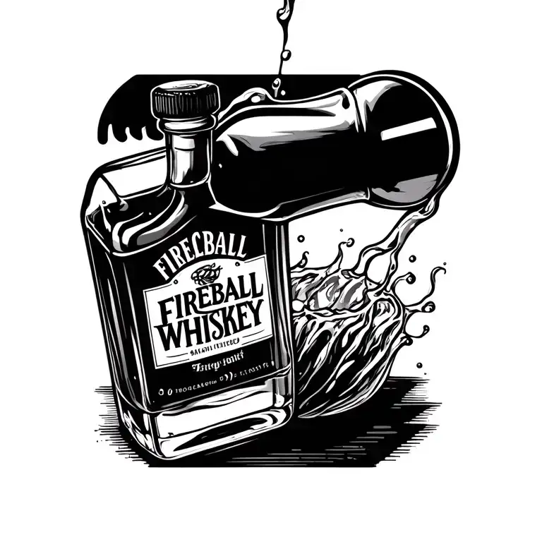 fireball whiskey bottle pouring tattoo design idea