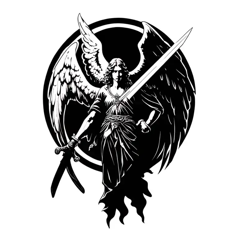 guardian angel holding a sword tattoo design idea