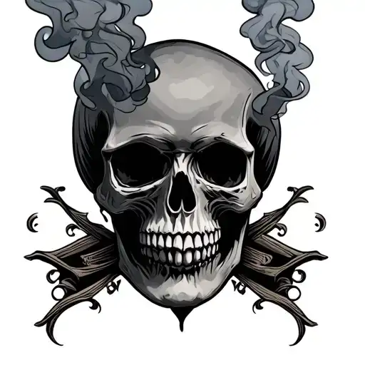 skull smoke hand holding gothic digit 7 tattoo design idea