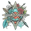 arrow with Aquarius, Virgo and Sagittarius sign in between  tattoo design idea