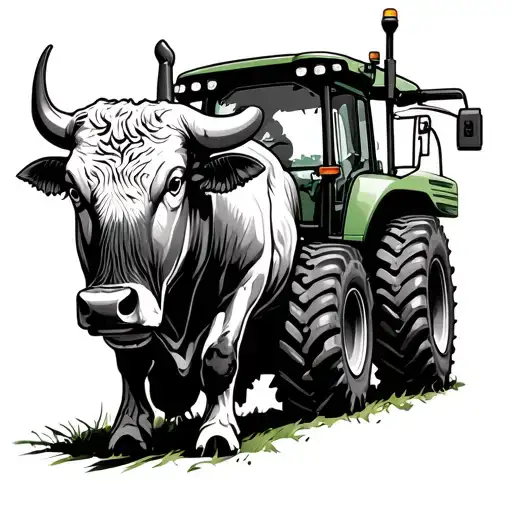 bull with a john deere combine tattoo design idea