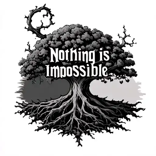 tattoo where the words 'Nothing is impossible' are arranged in a way that they form the shape of a poison tree tattoo design idea