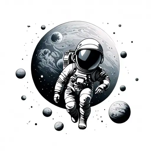 astronaut floating planets tattoo design idea