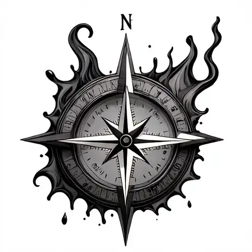 compass rose clock melting tattoo design idea