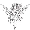 anime girl tribal sketch tattoo pixie wings crosses drawing tattoo design idea