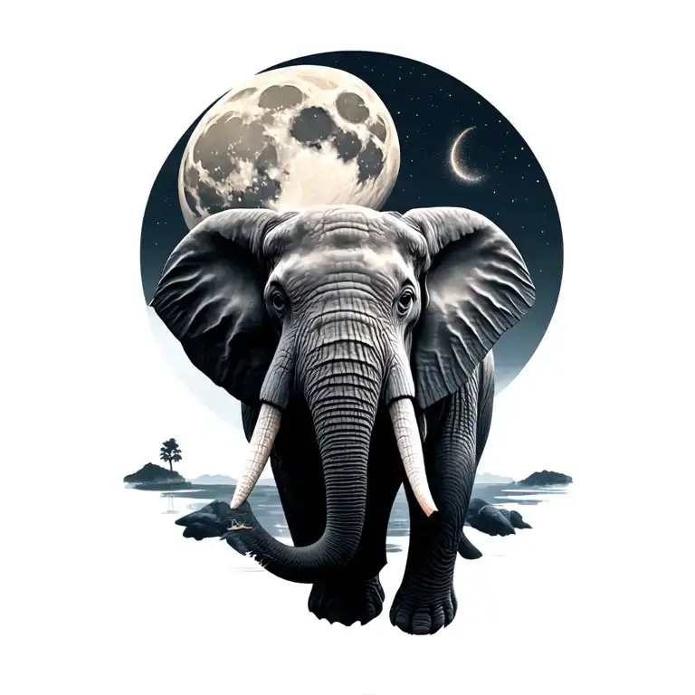 Full moon and elephant head tattoo design idea