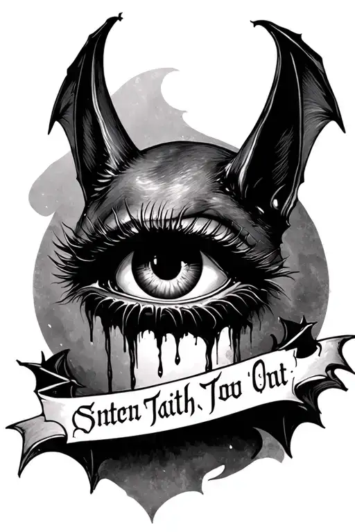 bat, eye crying faith written tattoo design idea