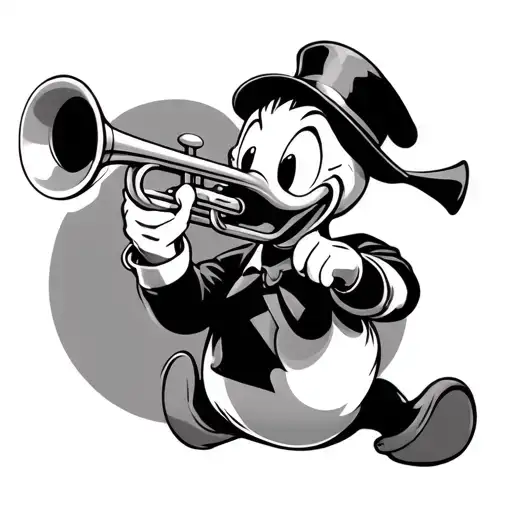 Donald Duck playing a trumpet tattoo design idea
