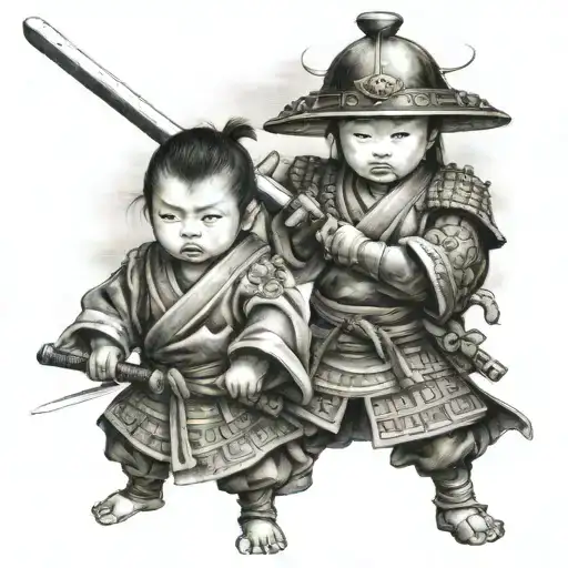 2 samurai children, do not leave me tattoo design idea