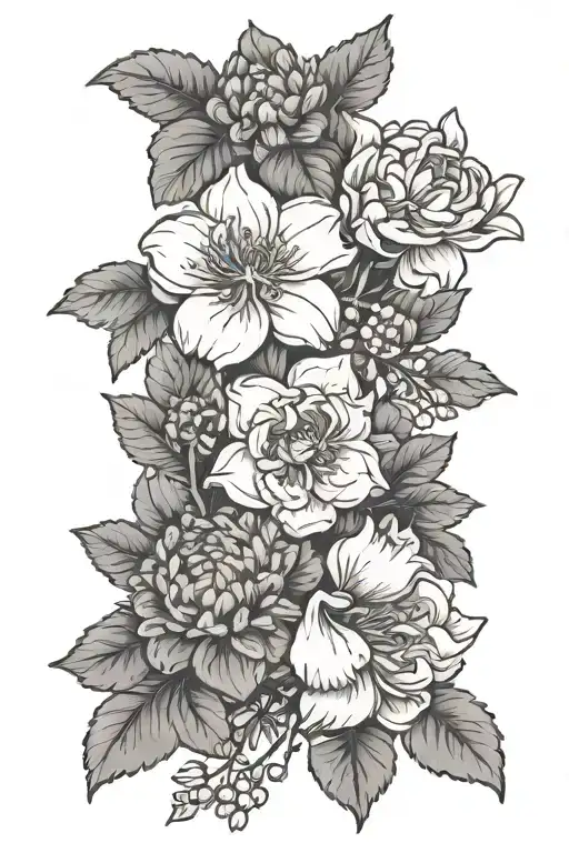 primrose, violet, naraciss, chrysanthemum flowers 🌺 tattoo design idea