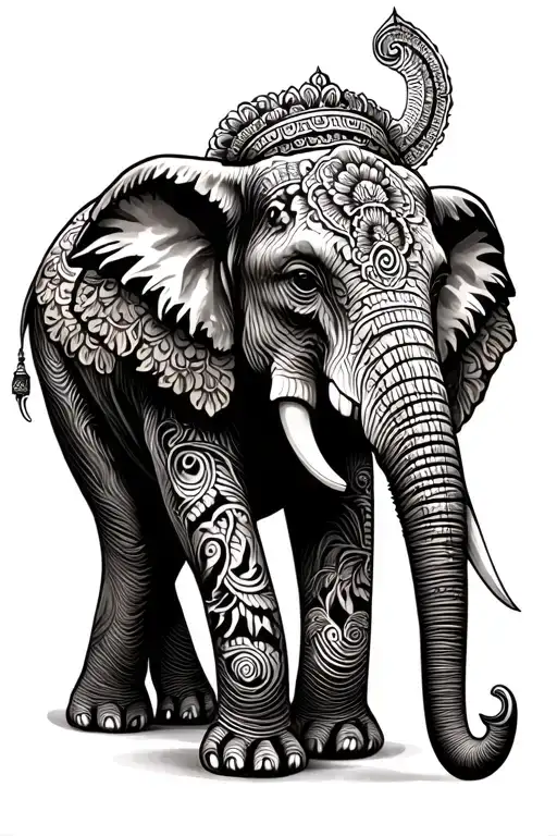 elephant adorned with traditional tattoo design idea