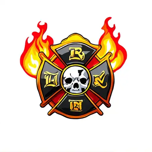 A firefighter's Maltese cross with flames behind it tattoo design idea