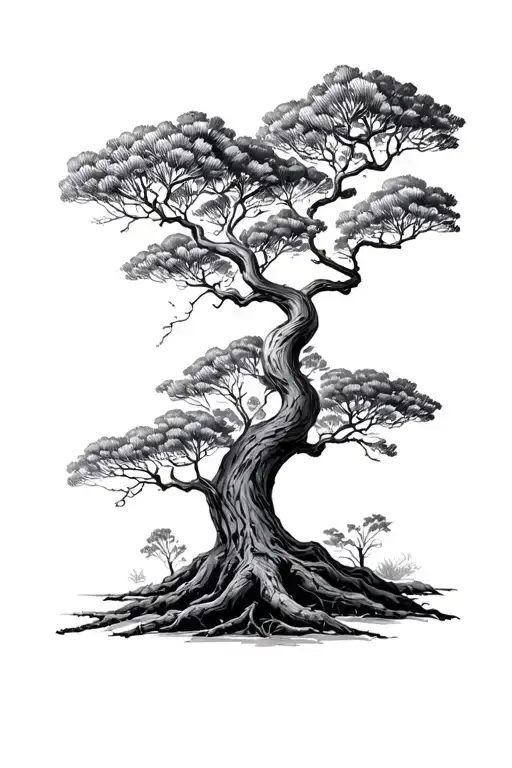 bendy Acacia Tree getting the top hit by lighting tattoo design idea