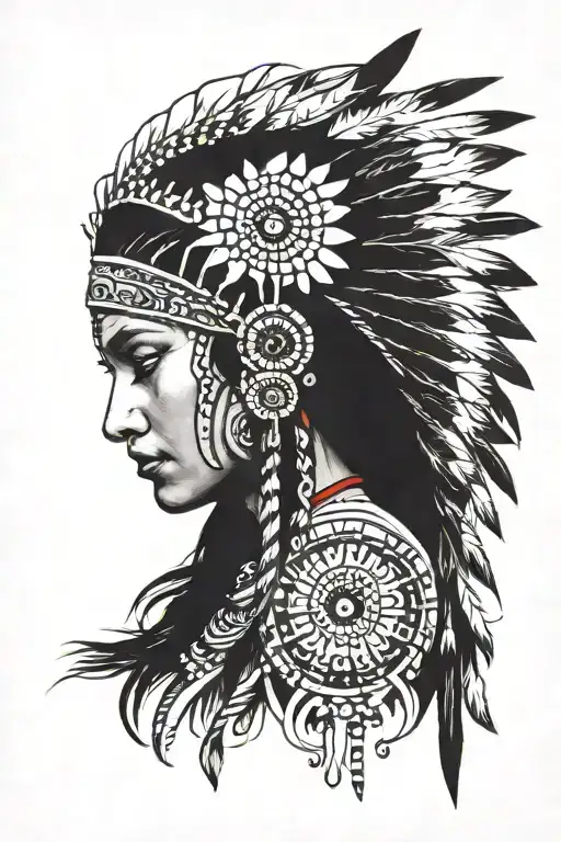 red indian girl side profile tattoo design idea