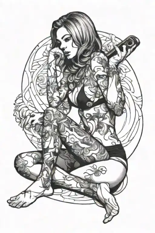 lady in bikini sitting sideways tattoo design idea