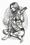 lady in bikini sitting sideways tattoo design idea