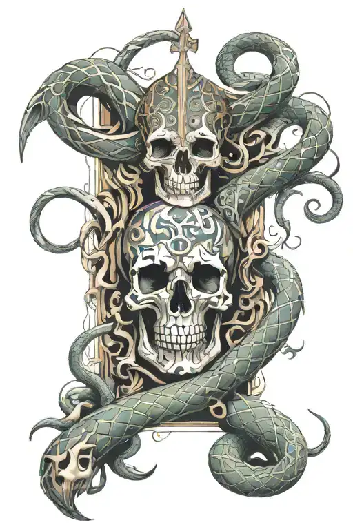 skull, snakes, roman guard, 33 tattoo design idea