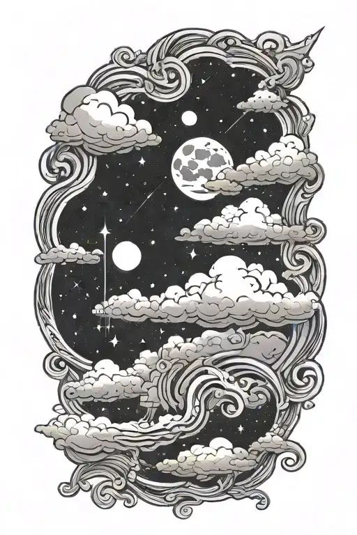 Orions belt in the night sky cloudy tattoo design idea