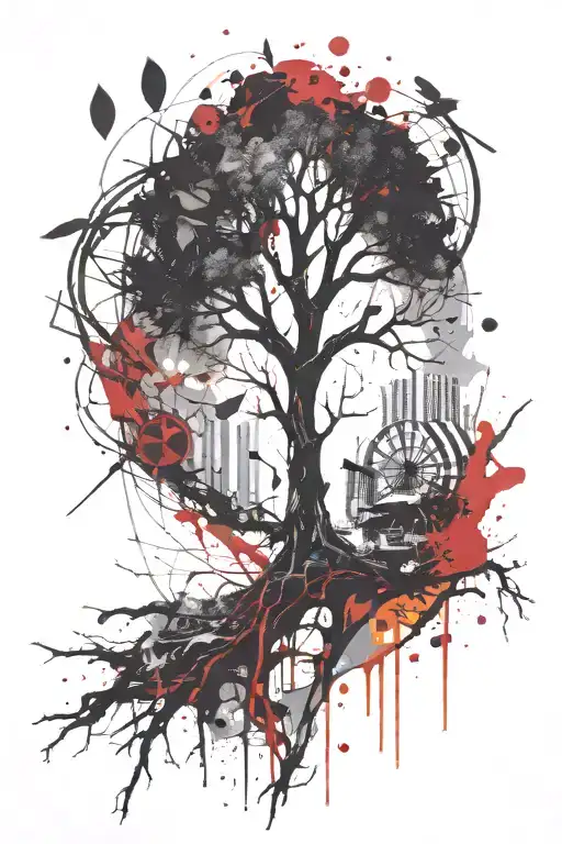 tree abstract compas tattoo design idea
